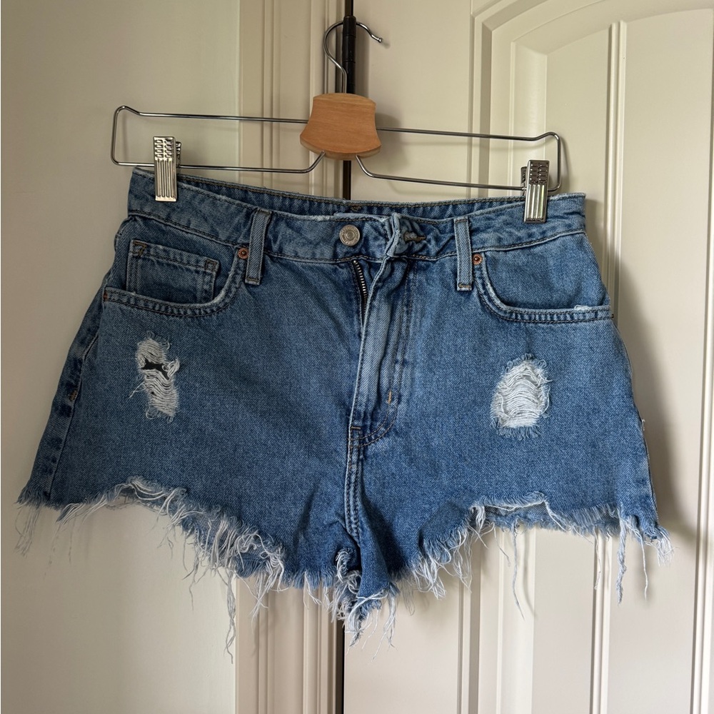 Distressed Denim Blue Shorts